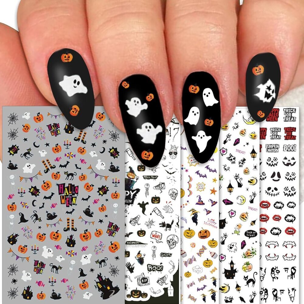 1500 Pcs Halloween Nail Decals Stickers, 12 Sheets Self-Adhesive DIY Nail Art Ti